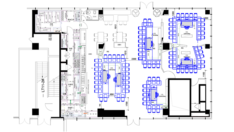 6臺長方形鐵板燒設備的CAD圖紙設計方案